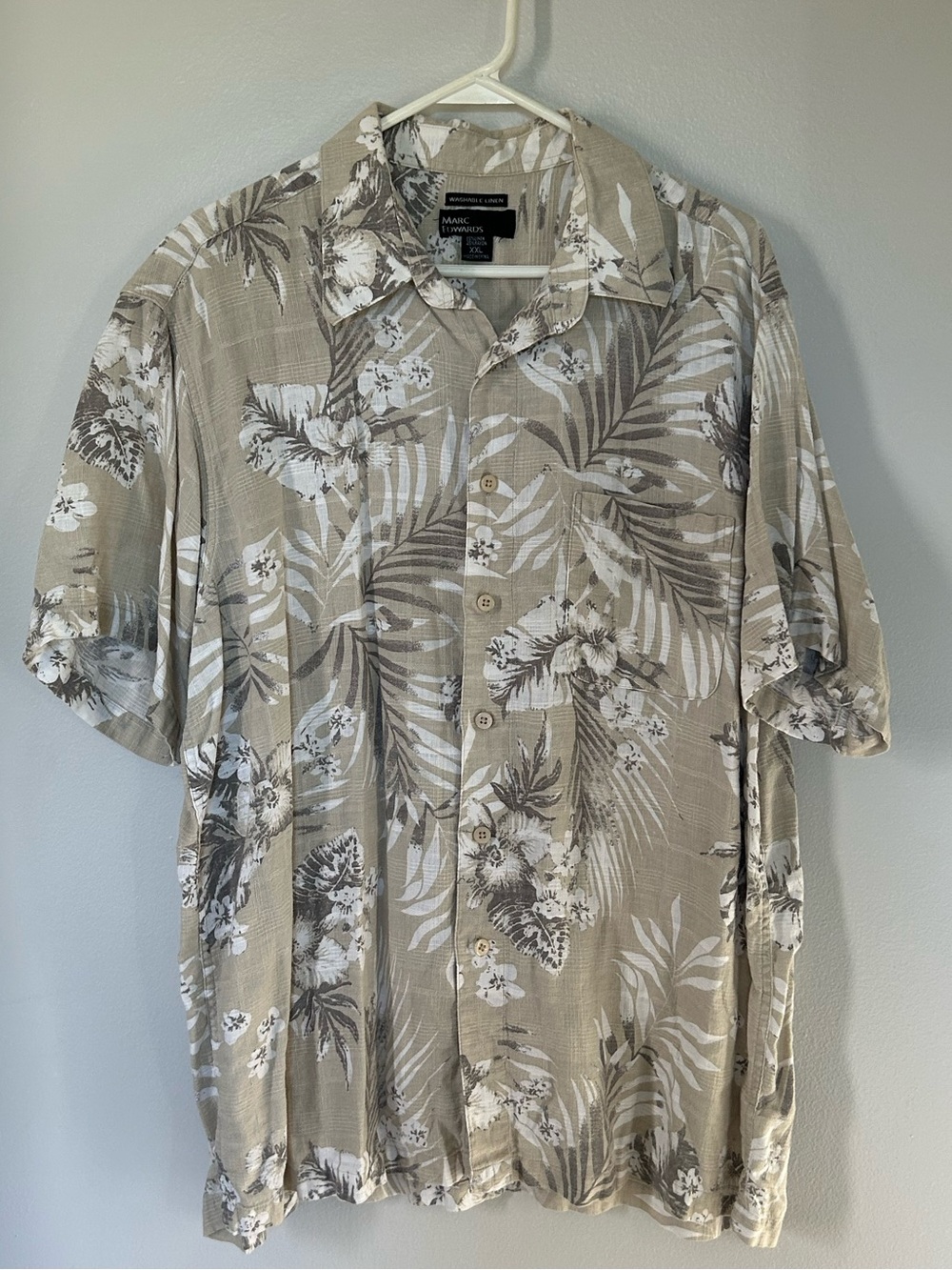 Marc Edwards Tropical Print Short-Sleeve Button-Down Mens XXL (100% Linen)